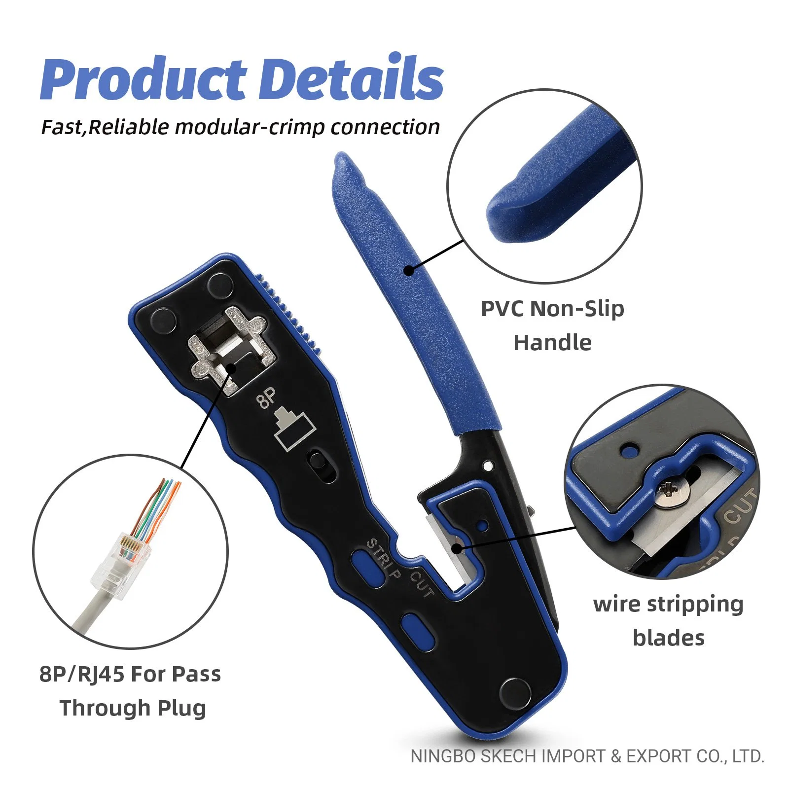 RJ45 Pass Through Crimping Tool Ethernet Crimper Pass-Thru Network Modular Crimping Tool Ratcheting Wire Crimper Hand Cable Plier