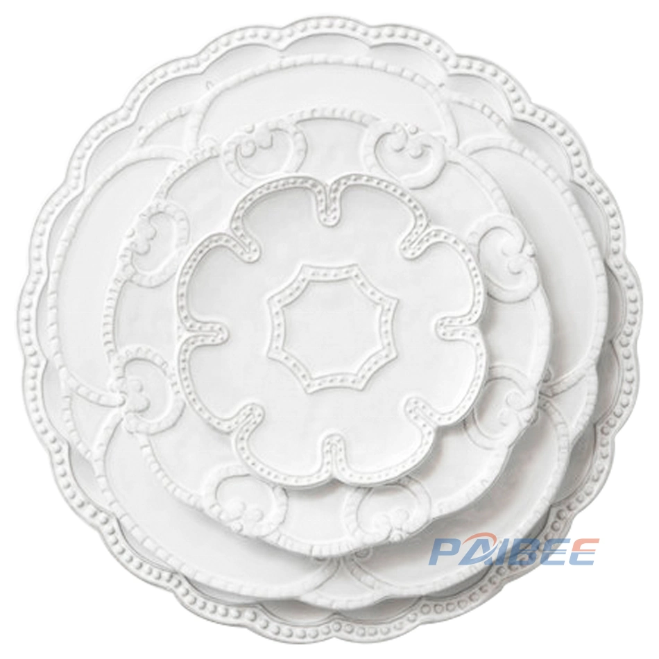 Paibee Embossed Fashion Wedding Ceramic porcelain Dinner Plates Tableware Sets for Wedding