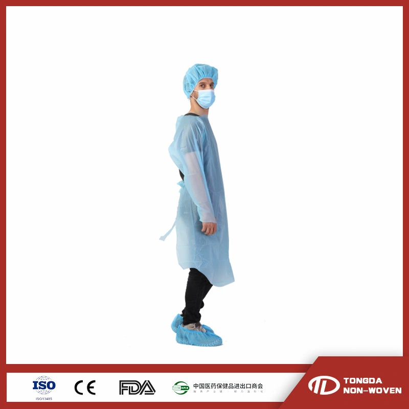 Disposable CE Blue Waterproof CPE Isolation Gown Thumb Loop CPE Gown