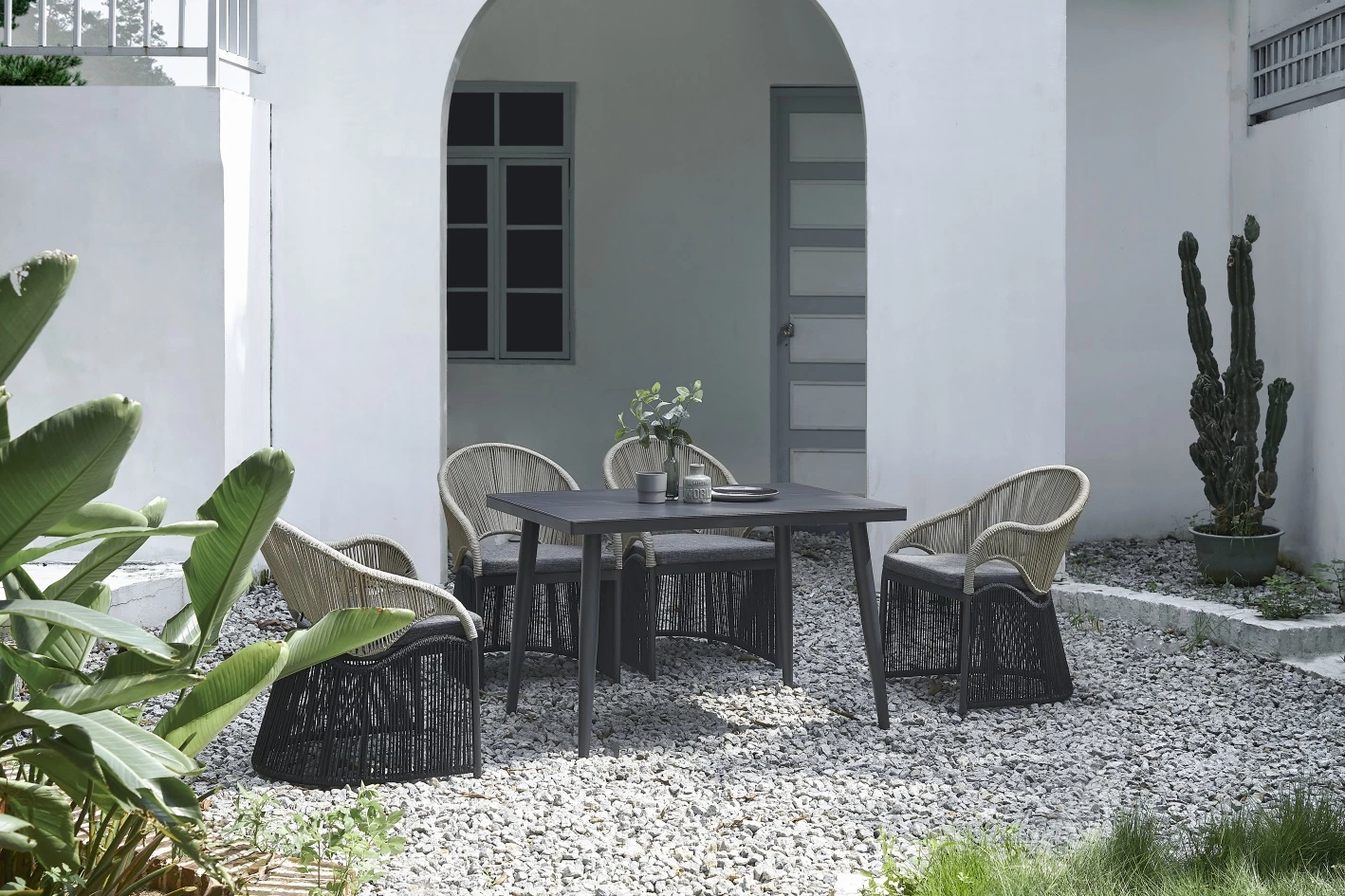 Hotel Aluminum Frame Garden Dining Furniture Patio Rope Weaving Outdoor Furniture Dining Table Set