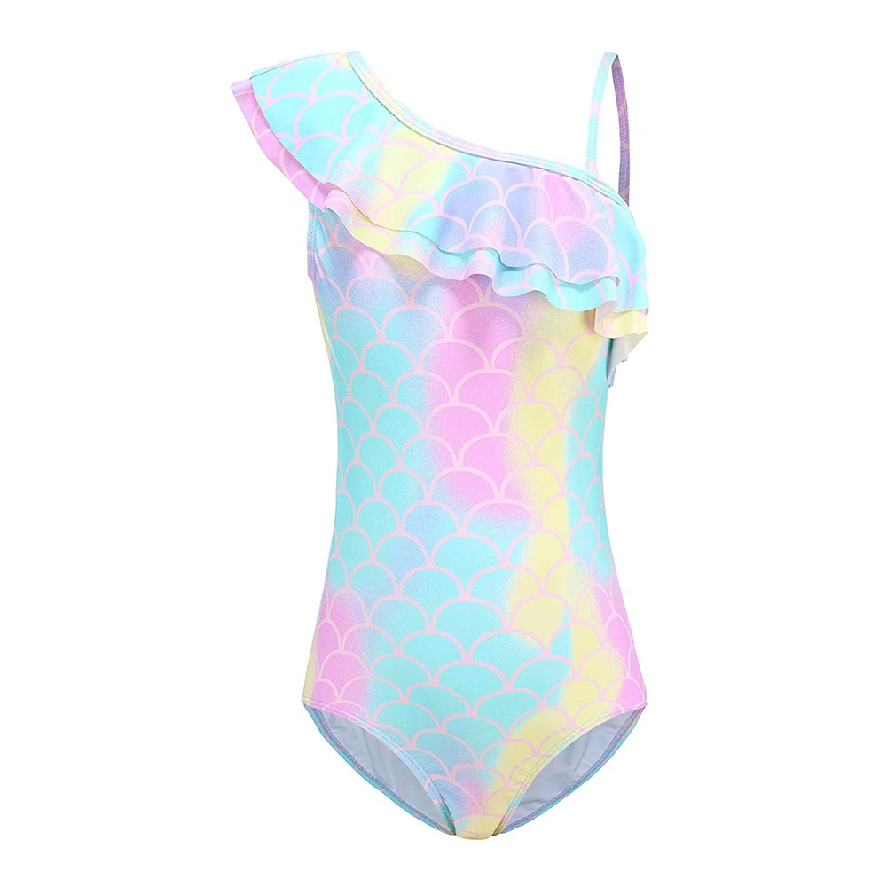 0-12y 2021 Bonitinha chapa de ouro Mermaid Swimsuit Kids um pedaço calções de banho Toddler Meninas Fatos de banho divertido bebê moda praia de natação com 2 Camadas Ruffles