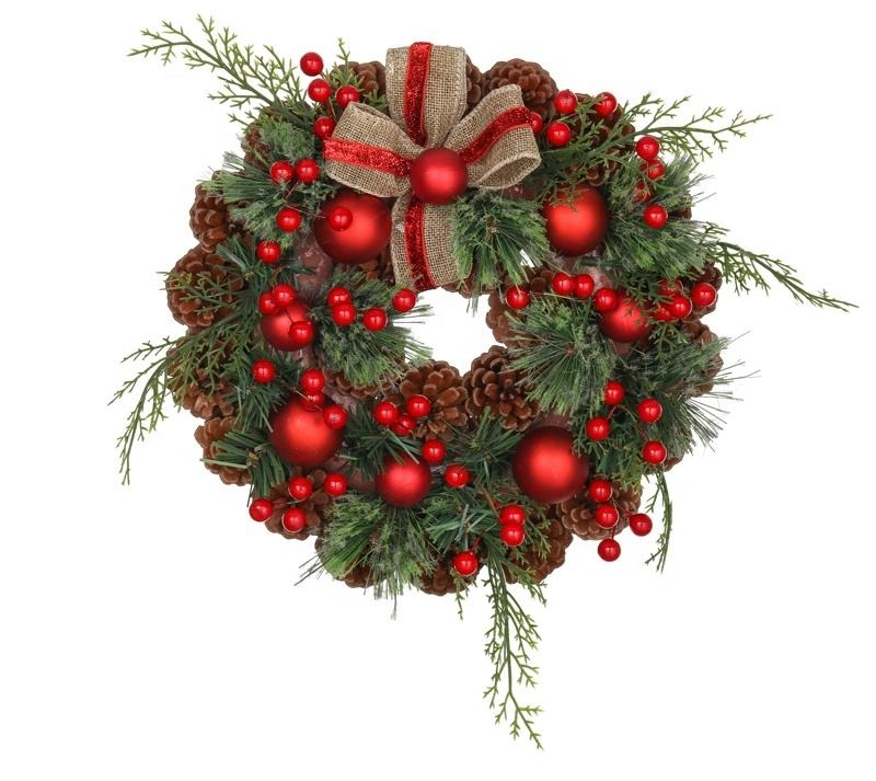 Red Deer Pine Withsnow Door Tree Christmas Wreath