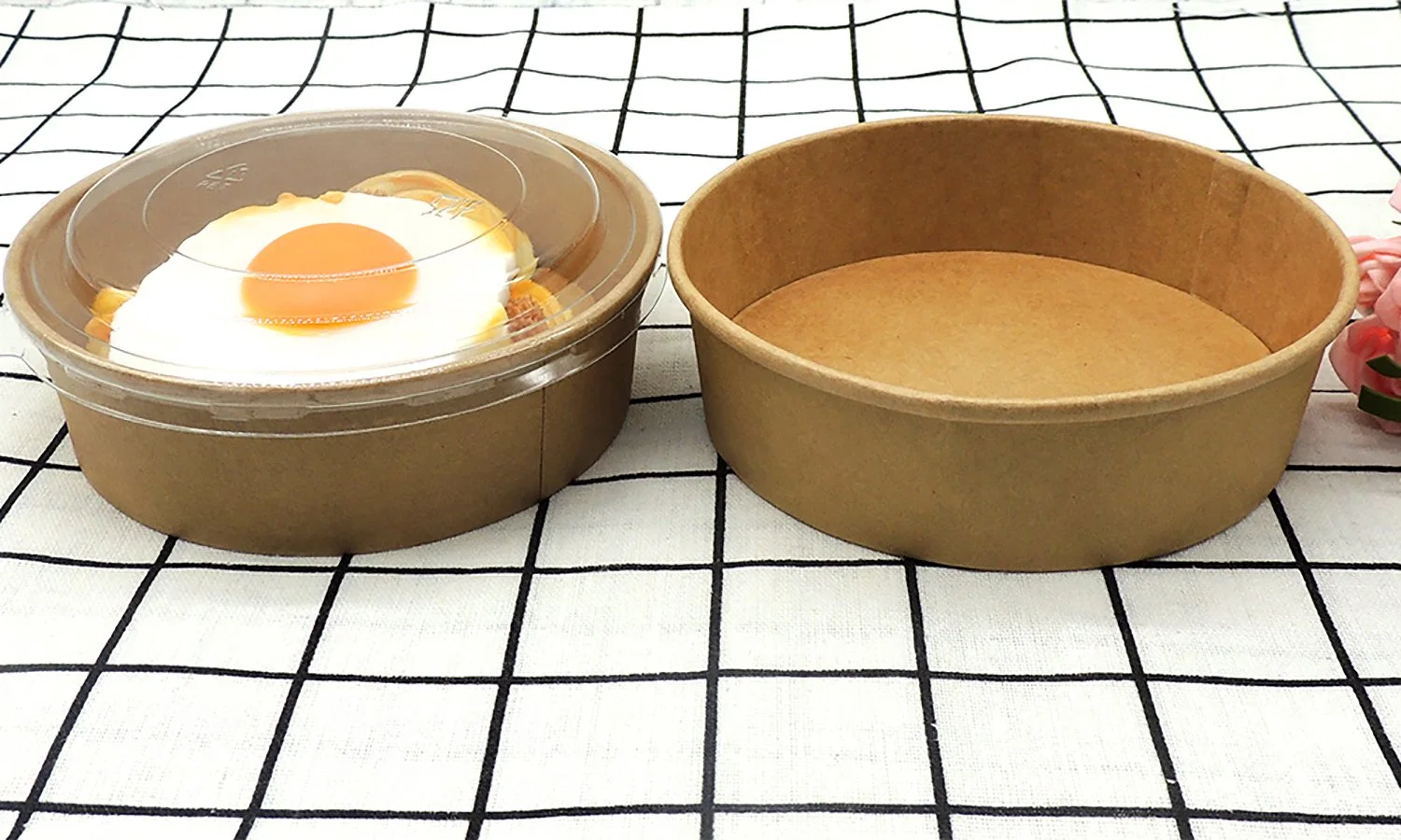 Eco-Friendly Kraft Paper Salad Bowl with Paper and Plastic Lid