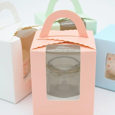 Comercio al por mayor blanco solo contenedores Cupcakes cajas de regalo con ventana inserta manejar