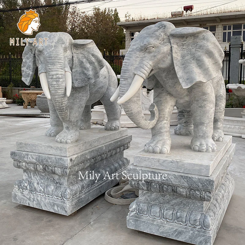 Customized White Marble Elephant Decorated Statues for Sale