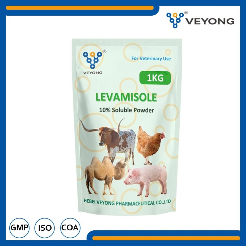 Alta eficiencia Veterinaria medicamentos 10% Levamisol HCl polvo soluble para Uso de Pig Medicina de oveja Medicina de vaca