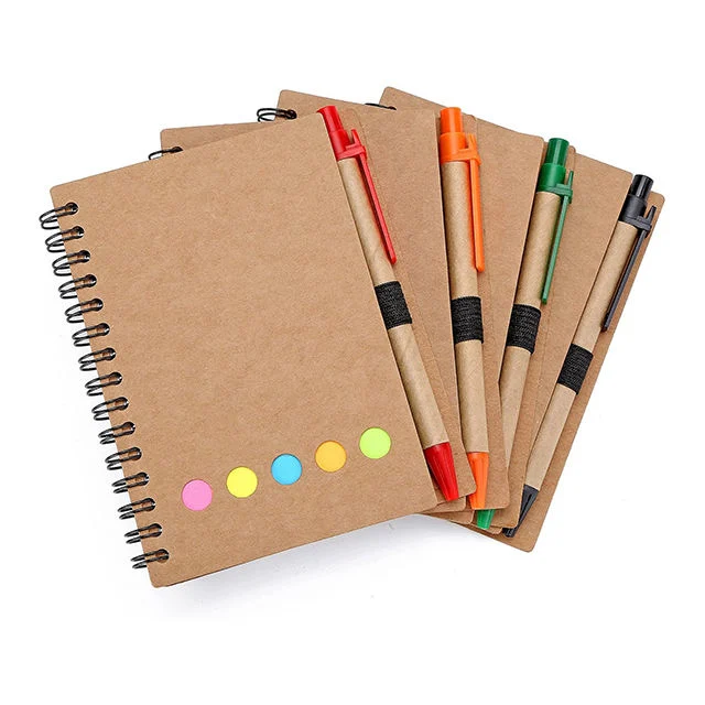 Custom Logo Sticky Notes Kraft Paper Cover Mini Notebook Note Pads with Pen