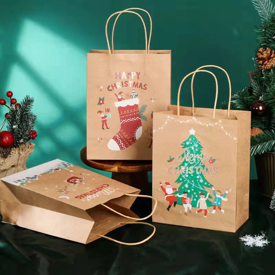 Sacos de papel no estilo de Natal com pegas sortido de sacos de presentes de Natal para ir às compras, mercadorias, Festas, Casamentos, negócio, Feira de Artesanato, dons