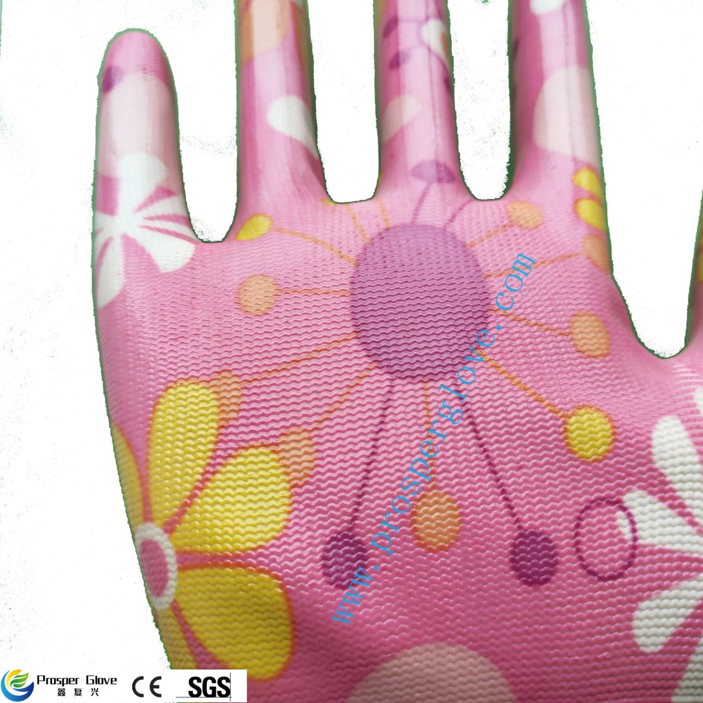 Printing Polyester with Nitrile Coated Working Glove Garden Work Gloves