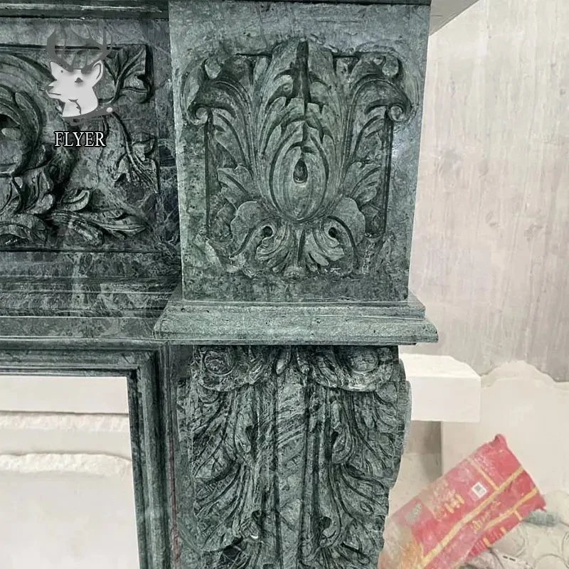 Customized Modern French Home Freestanding Stone Carving Fireplace Surround Polished Natural Green Marble Fireplace Mantel