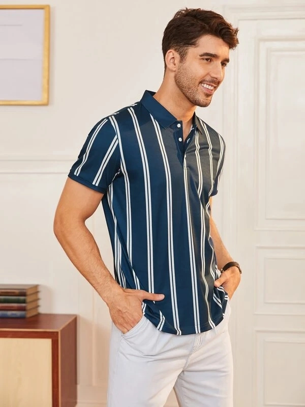 OEM Short Sleeve Stripe Mens Custom Polo Shirt