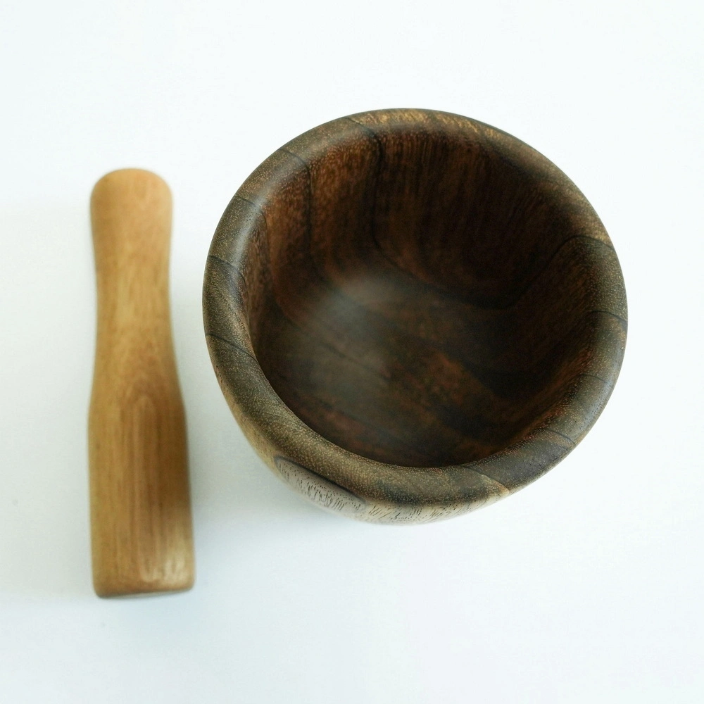 Factory Supply Wooden Mortar and Pestle Set Pepper Garlic Herb Spice Grinder Press Crusher Masher