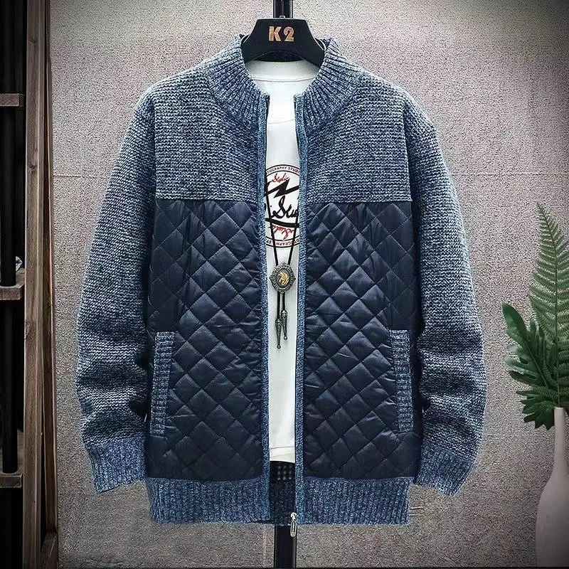 New Fashion Men Autumn Stand Collar Knit Solid Color Zipper Outdoor Cardigan Knitwear Casual Tops Coat Jacket Sweater