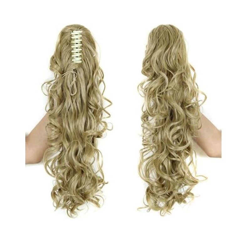 Kbeth White Woman Human Hair Extension Ponytails Custom Color 25 Inches Long Body Wave Women Synthetic Curly Claw Clip Ponytail Hairpieces Hair Extension