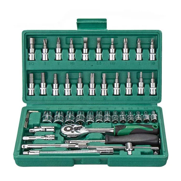 46 Pieces 1/4" Manual Car Repair Hand Tool Sets Impact Spanner Small Socket Wrench Sets Socket Wrench Sets