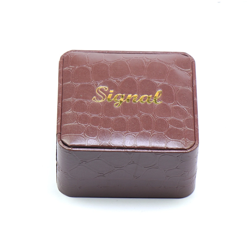 Factory Custom Made High Quality Packing Product Manufacturer Customized Brown Leatherette Paper Wrapped Plastic Package Gift Box Bespoke Square Cufflink Box