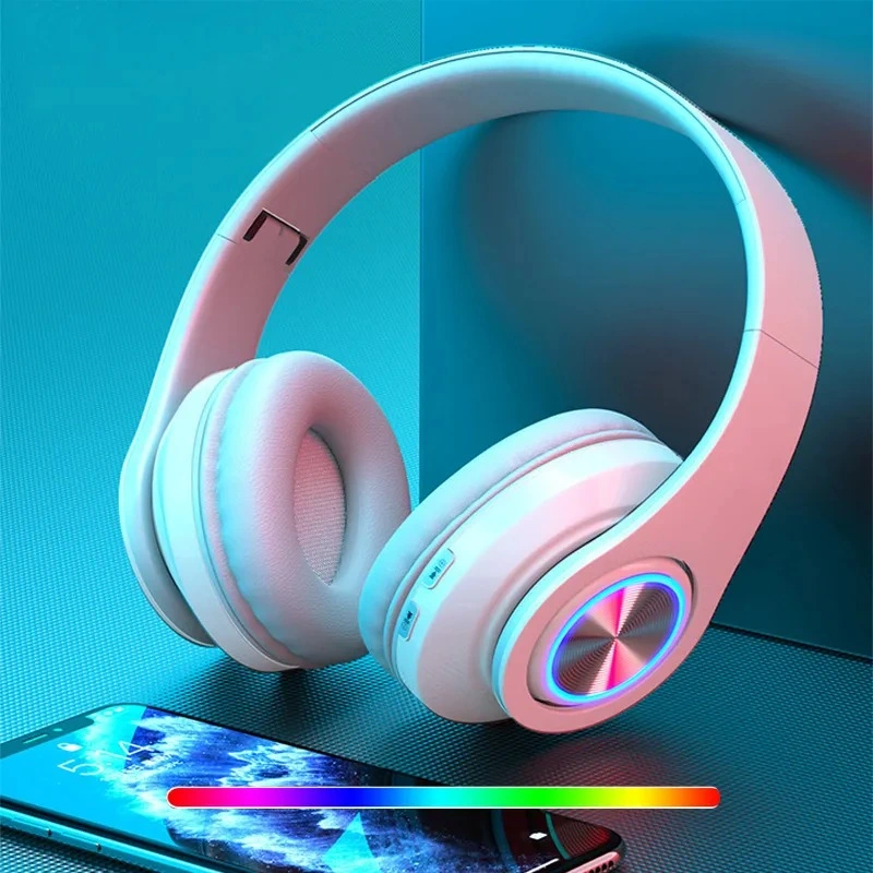 T39 Blue Tooth 5.0 Headphone Head-Mounted Wireless Colorful Light TF Card with Mic Folding Subwoofer Bluetooth Headset Earphones