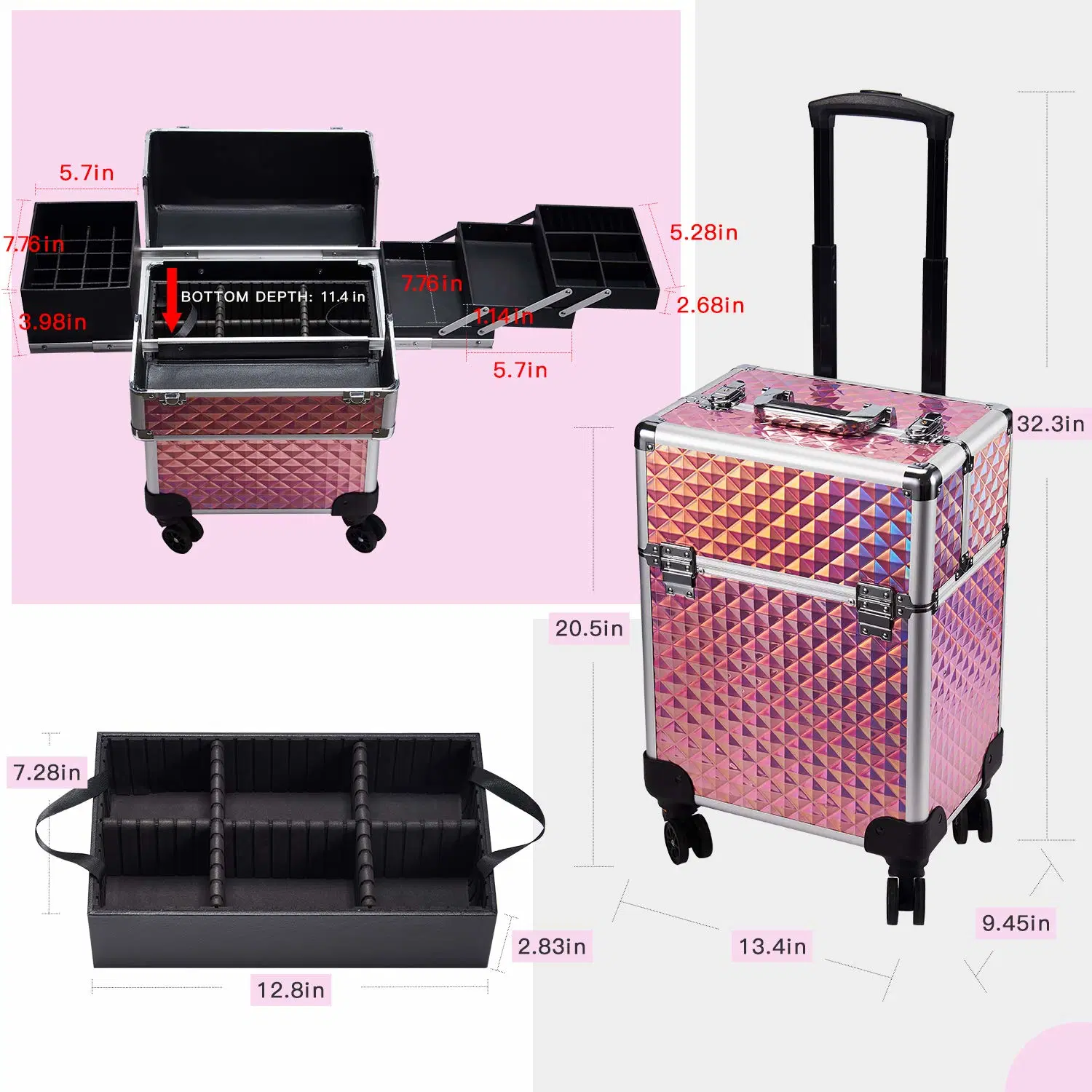 Rolling Aluminum Trolley Makeup Beauty Cosmetic Tool Case