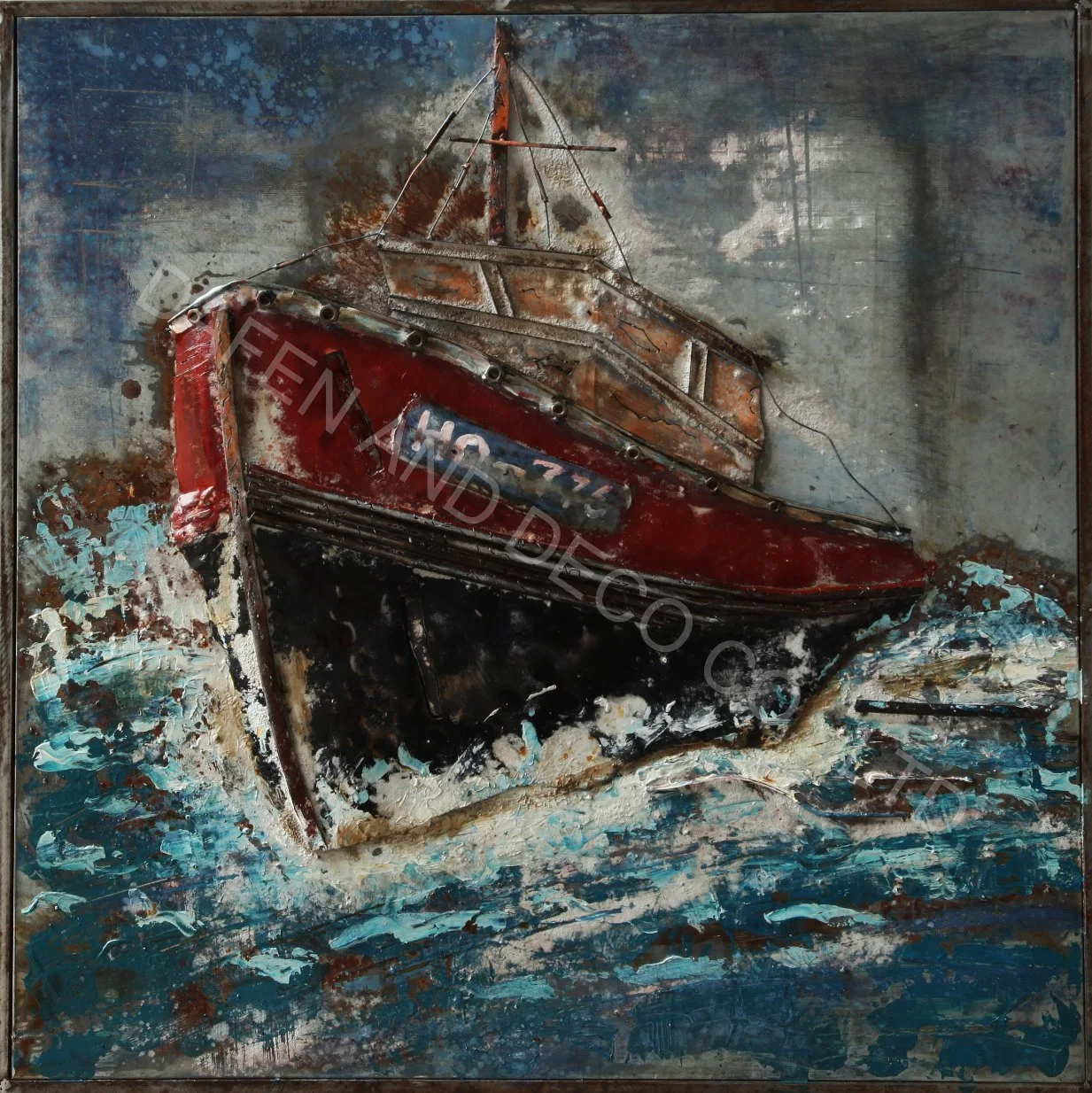 Metal Decoration Oil Painting Wall Art Ocean Sailing Iron Boating 3D Dimension