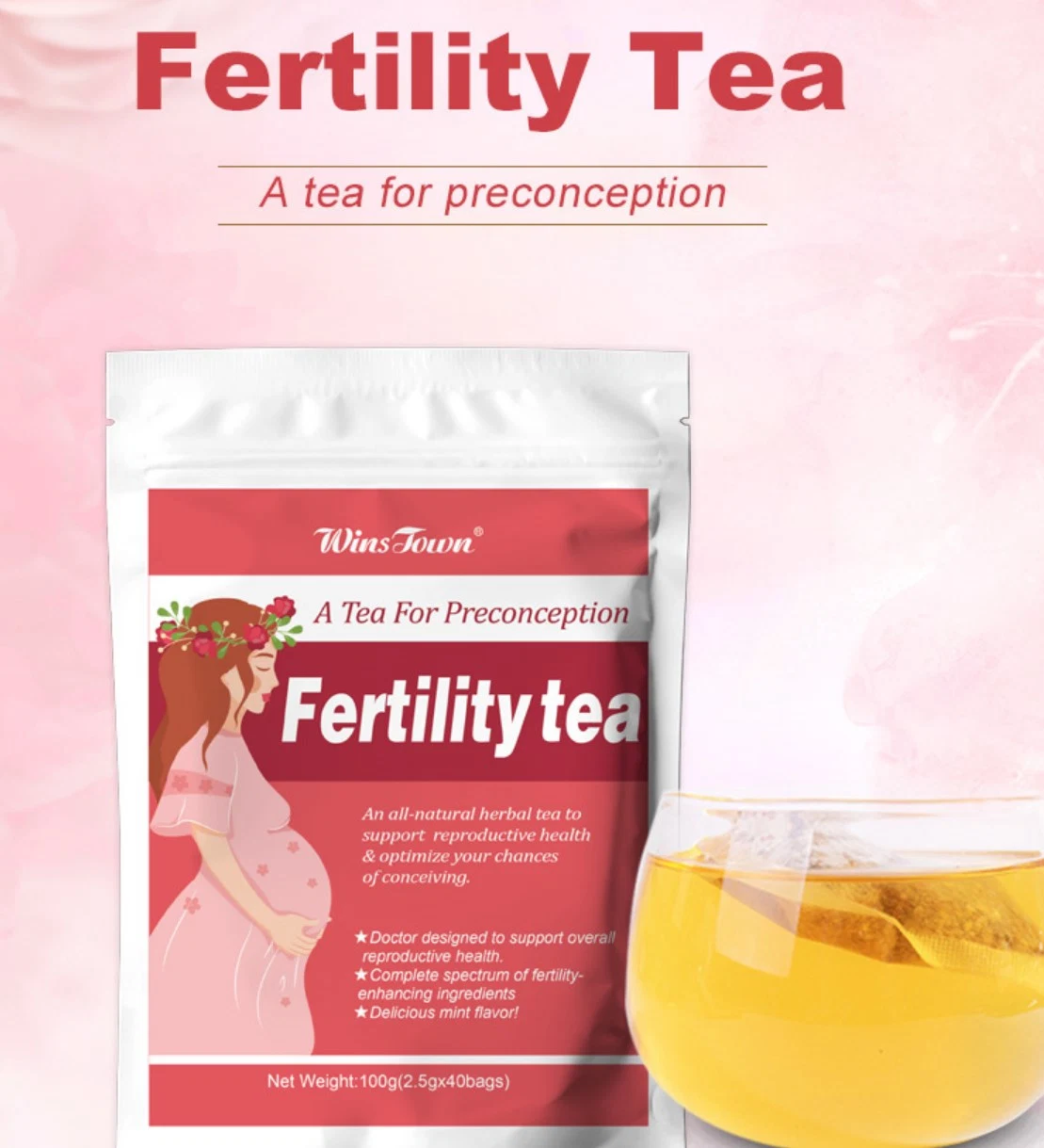 Free Sample Customized Womb Detox Female Fertiltiy Tea for Warm Uterine Cold Dispelling with 40 Sachets