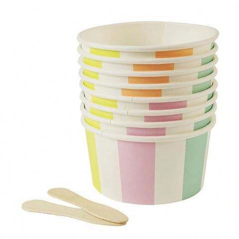 Custom Printed Design Disposable Ice Cream Paper Cup Bowl with Lid and Spoon