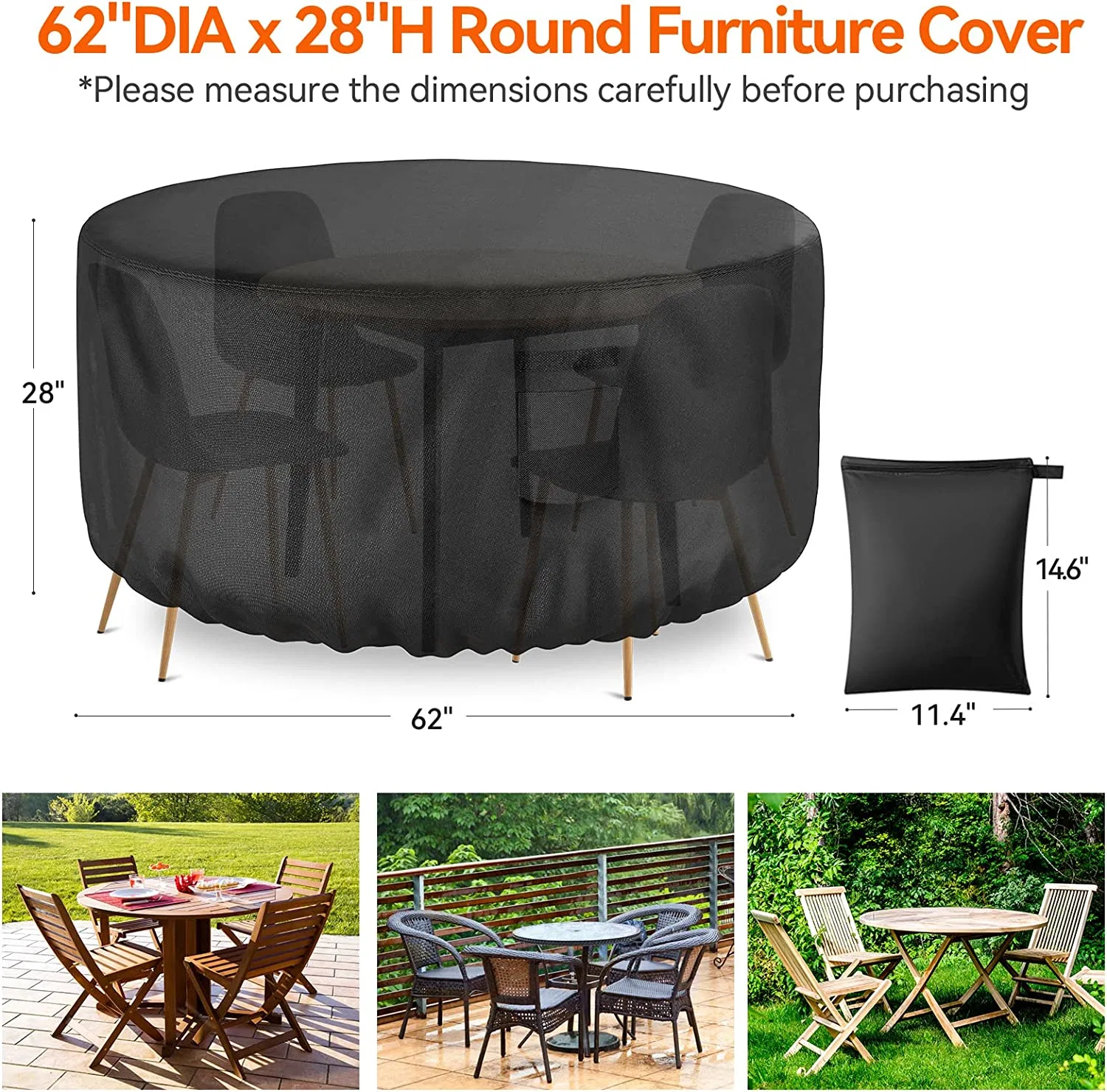 Circular Terrace Furniture Cover, Waterproof, UV Resistant, Fade Resistant Outdoor Furniture Table and Chair Cover, Heavy-Duty 600d Fireproof Pit Cover