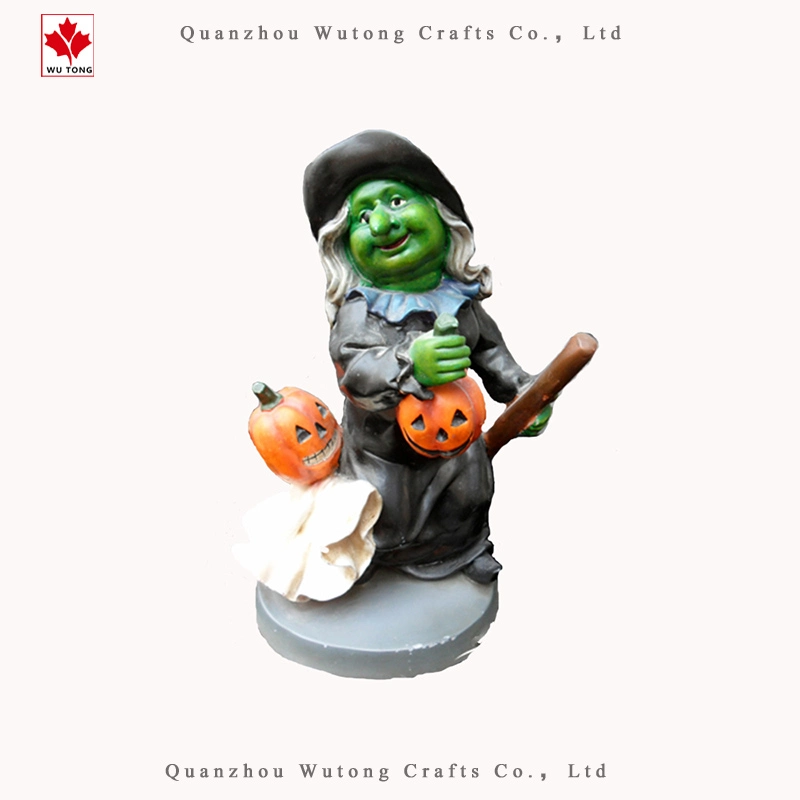 Halloween Green Witch with Pumpkin Ghost Resin Party Craft