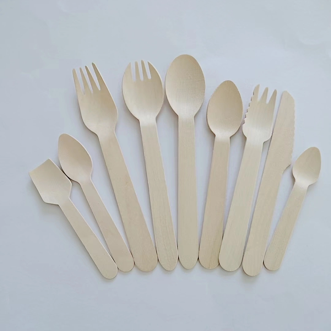 Nuevo diseño de tenedor y cuchara de madera ecológicamente degradables menaje de cocina de Shandong China