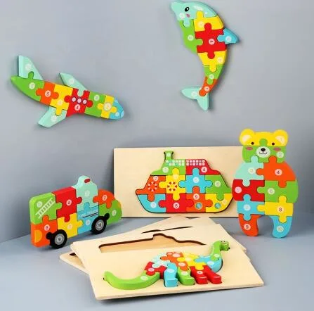 Neue Designs Holz 3D Puzzles Montessori Spiel Spielzeug Kinder Jigsaw Puzzle Lernspielzeug für Kinder