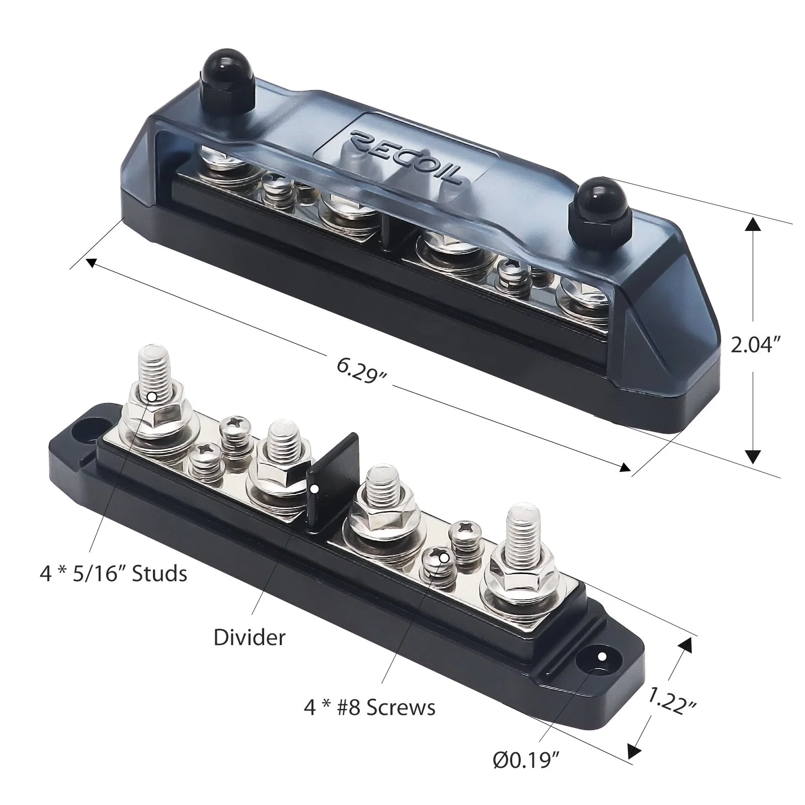 Edge Bbpg4 Busbar positiv und negativ 4 X 5/16&amp;rdquor; Bolzen und 4 X #8 Schraubklemmen Stromverteilerblock mit Ringklemmen