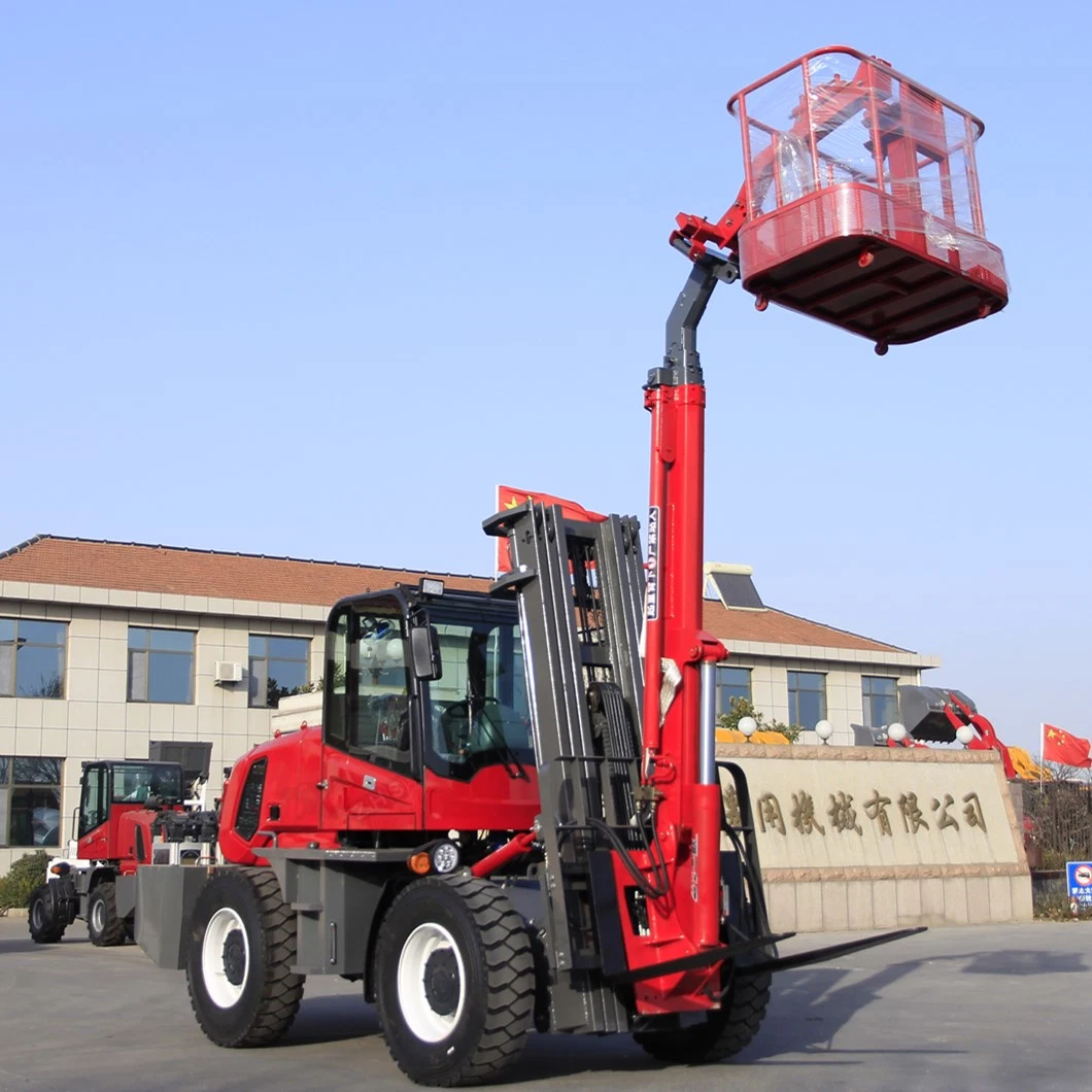 4X4 off Road Rough All Terrain Forklift Truck with Basket Crane Function for Sale