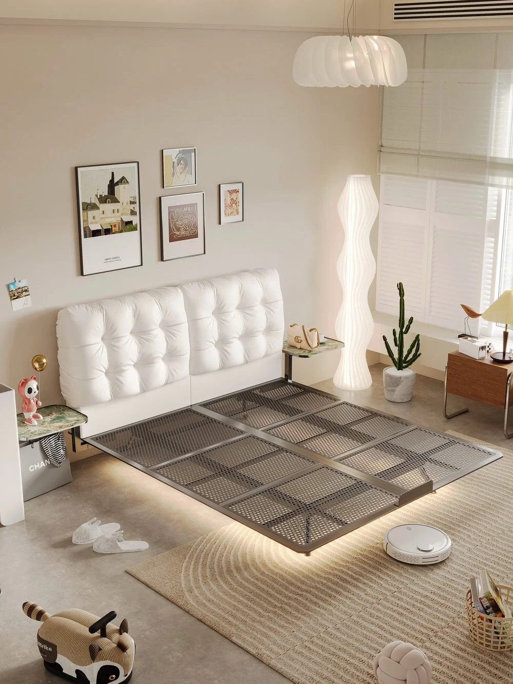 Neues Modell Licht Luxus mit Induktionslampe Stahl Basis Schlafzimmer Bett