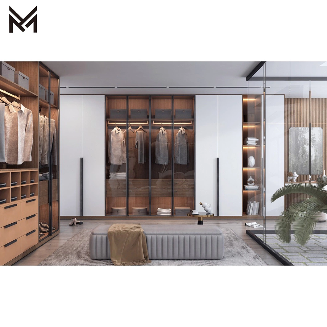 Cheap Price Custom Simple Design Bedroom Glass LED Aluminum Profiles Frames Clothes Wardrobe Modern Wooden Closet Almirah Wardrobes