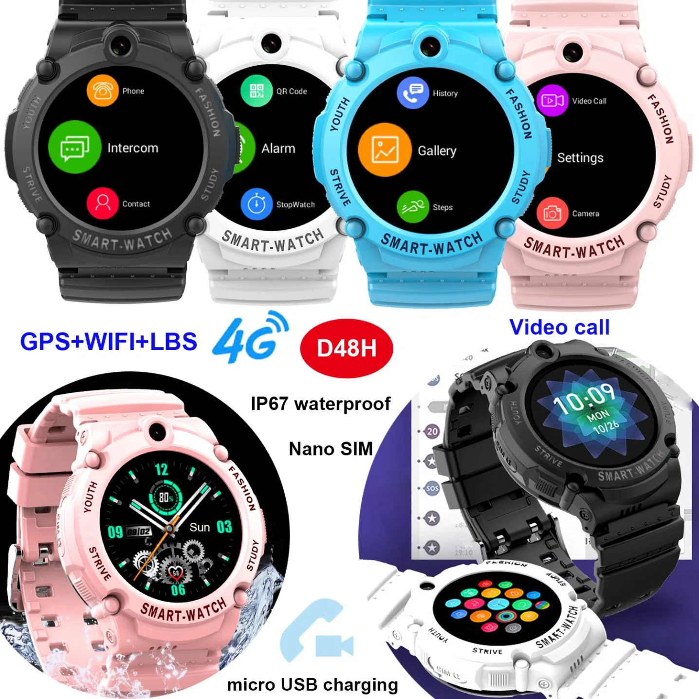Hot sale OEM 4G IP67 waterproof Personal Wearable Watch Kids GPS Tracking Device with Block unknown numbers Video call
