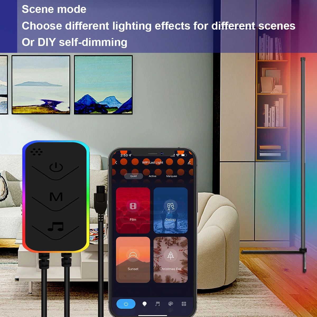 Smart Tuya WiFi Control remoto atenuable permanente moderno LED RGB Suelo de luz para la decoración de la fiesta de Navidad