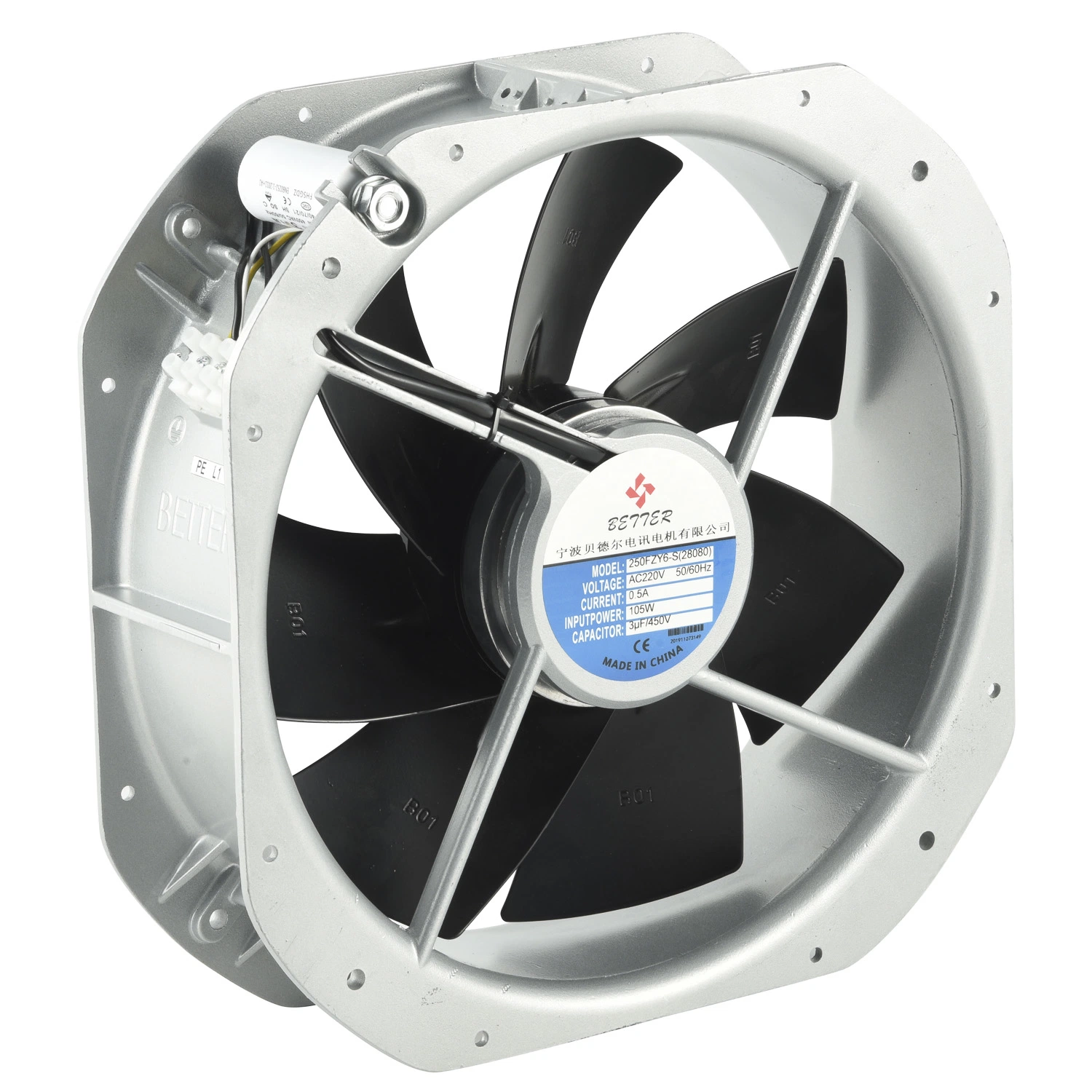 280X280X80mm Cooling Ventilation AC Axial Fan with 5/9 Metal Blades