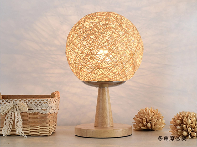 JLT-R07 lampe de table lumineuse naturelle boule ronde en bambou rotin rond Base en bois massif pour l'éclairage de la chambre