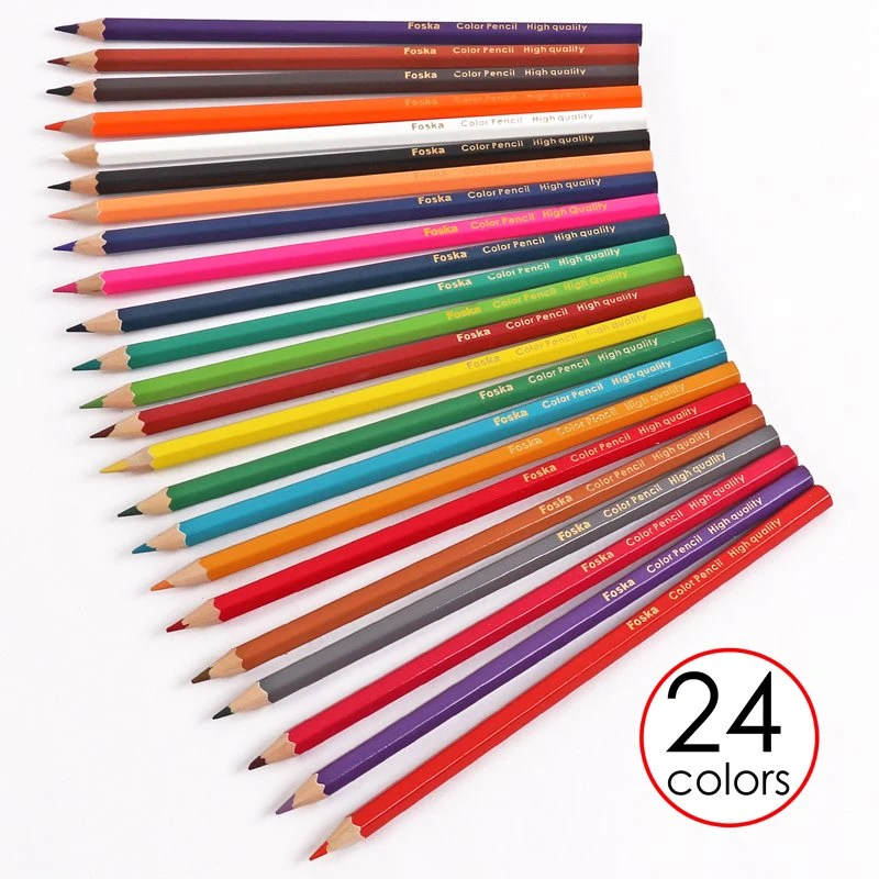 Foska High quality/High cost performance  7.0'' 24 Colors Natural Wood Hexagonal Color Pencil