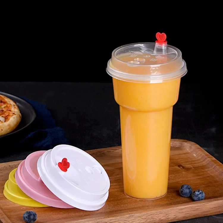 Food Grade Plastic 15oz 16oz PP Disposable Bubble Tea Cup with Lids for Cold Drinks Like Iced Coffee, Soda and Juice