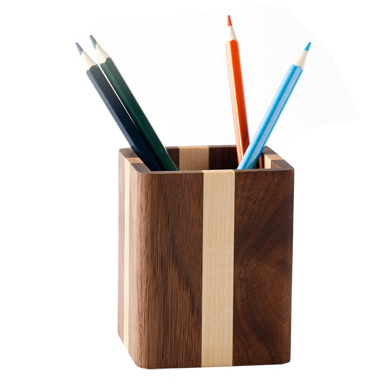 Natural Wood Desk Pen Holder Pencil Organizer Desktop Office Pencils Stand Holder
