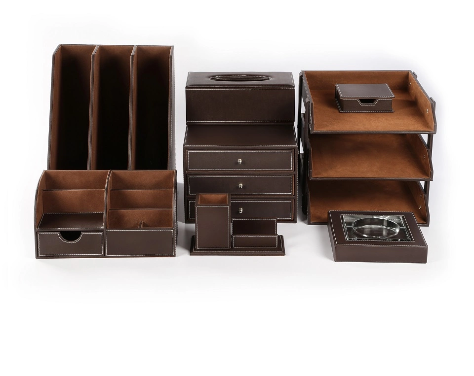 Luxury Custom Leather Supplies Pen Holder Gift Desk Office Organizer Set