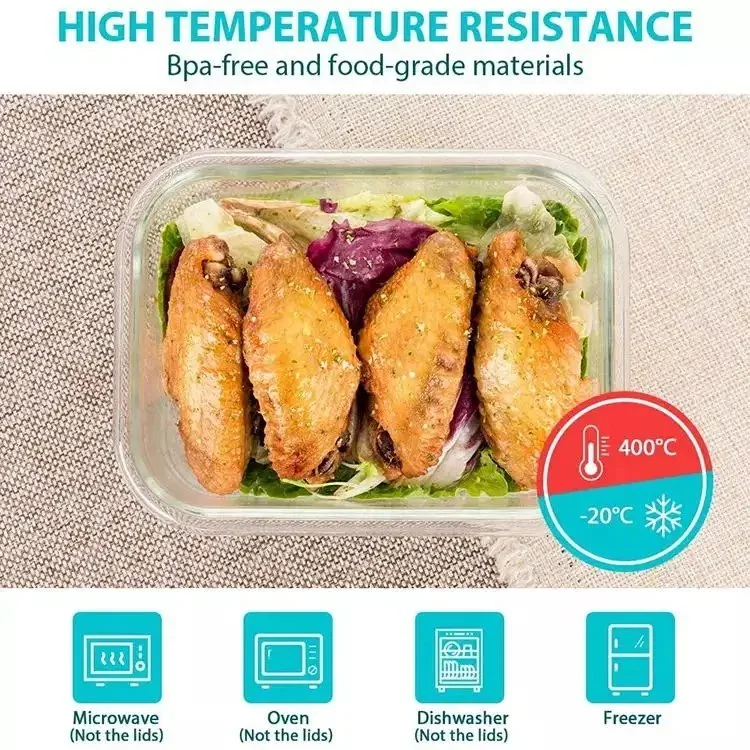 Wholesale/Supplier Rectangle Microwave Oven Sealed Food Container 330ml-1050ml Glass Bowl Food Containers Sets with Lids for Meal