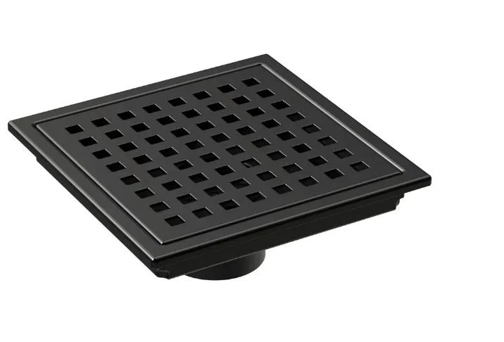 SUS 304 Stainless Steel Square Shower Drain Matte Black 6 Inch with Flange