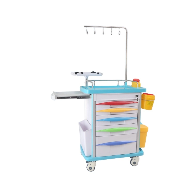 Hospital Instrument with Drawers Medical Crash Cart ABS Plastic Anesthesia Trolley