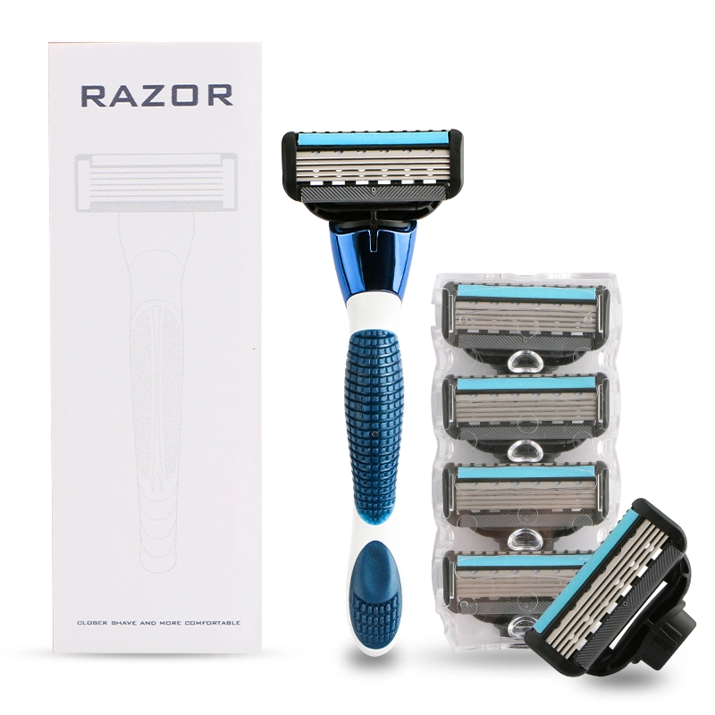 Wholesale Metal Handle Mens 5 Blade System Razor with Replaceable Cartridge