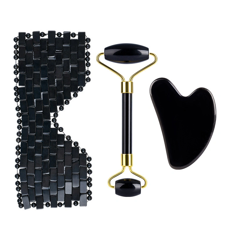 Custom Facial Black Jade Roller Facial Anti-Aging Gua Sha Massager Set