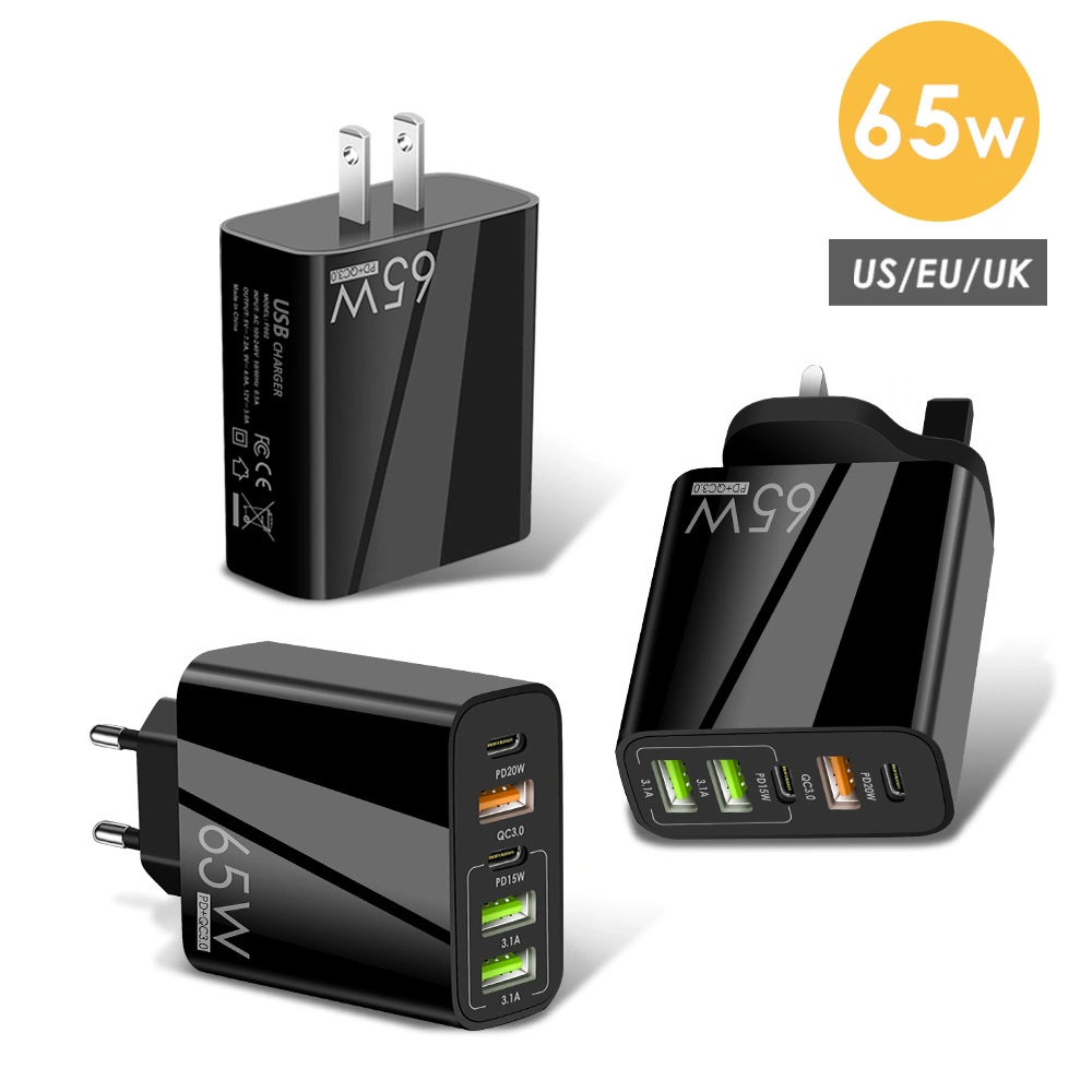 Pd Fast 65W Power Supply Mobile Phone Charger 3 Ports USB Type C Phone Charger for iPhone for Samsung