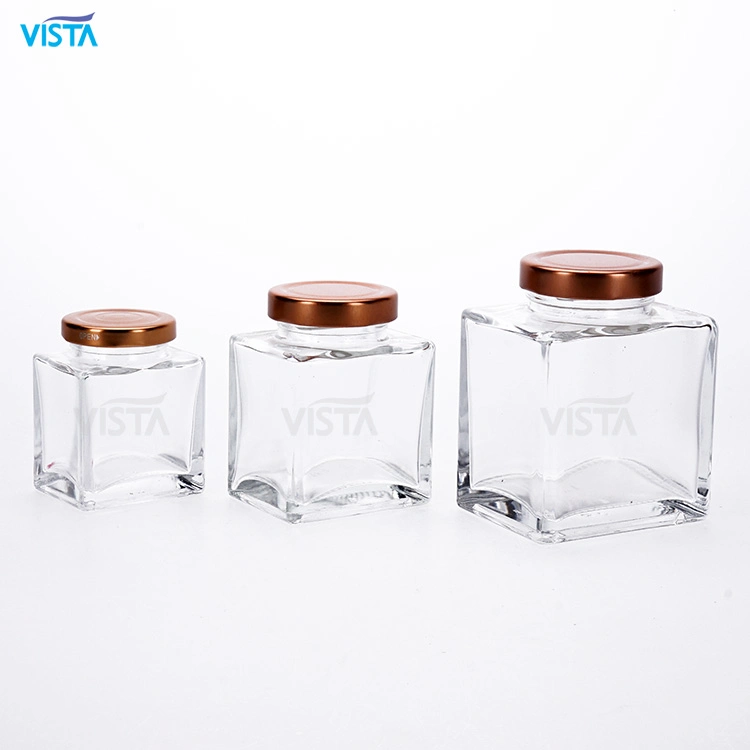 Vista Ready Mold Food Squre Glass Storage Jar Wholesale/Supplier High Flint Glass Food Jar and Bottle with Metal Lid