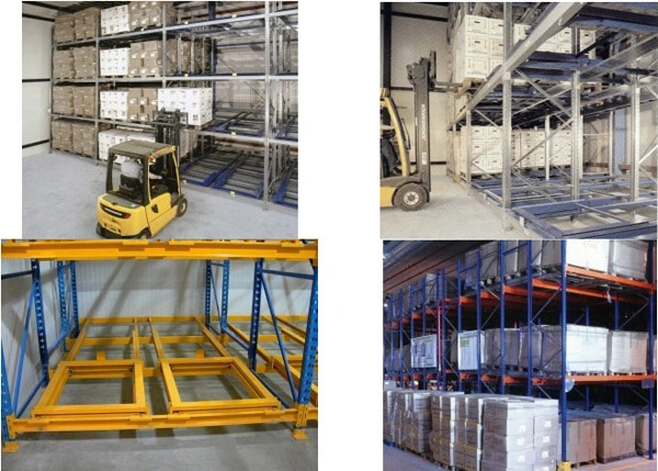 Almacenamiento Paleta ajustable empuje hacia atrás Paleta Racking almacenamiento Industrial Acero Reapilamiento de empuje hacia atrás