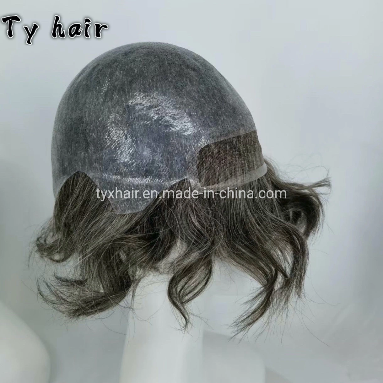 Frente com atacadores Suíça, com aspeto natural, PU Poly, parte de trás Produtos Hair Homem de produtos personalizados com tampa completa sistemas Hair humano Wig
